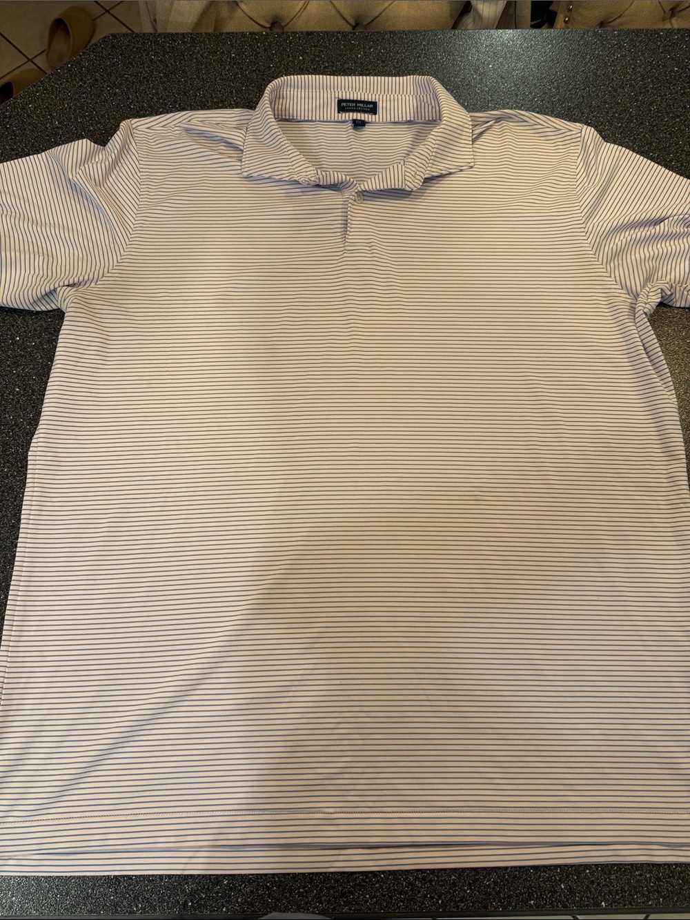 Peter Millar Crown Crafted Light Pink  Polo with Thin Navy Stripes - size XXL